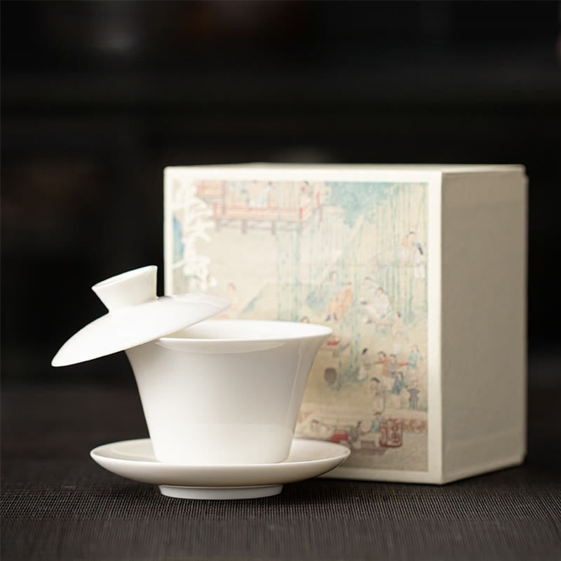 Buddha Stones Thangka Dragon Buddhas Dunhuang Ceramic Gaiwan Sancai Kung Fu Tea Cup And Saucer With Lid Gift Box 180ml - White(Gift Box) 11.2cm*9.5cm*180ml - image 23