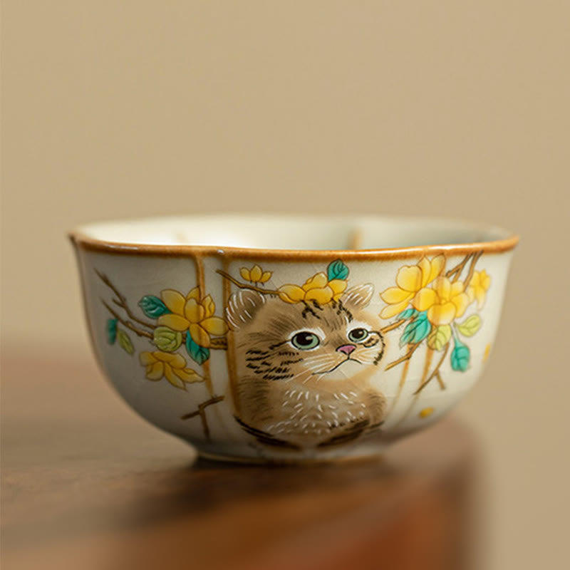 Buddha Stones Cute Cat Yellow Flowers Rabbit Teacup Kung Fu Tea Cup - Cat 7cm*3.3cm*50ml - image 15