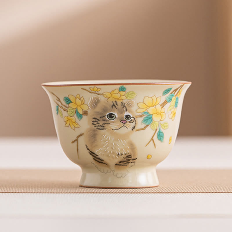 Buddha Stones Cute Cat Yellow Flowers Rabbit Teacup Kung Fu Tea Cup - Cat 7.6cm*5.5cm*70ml - image 16