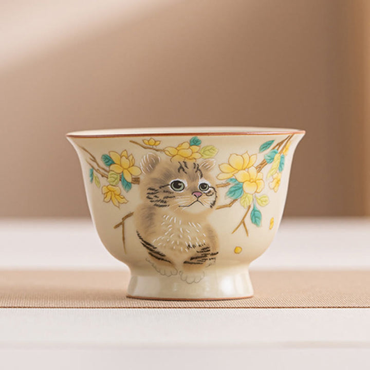 Buddha Stones Cute Cat Yellow Flowers Rabbit Teacup Kung Fu Tea Cup - Cat 7.6cm*5.5cm*70ml - image 16