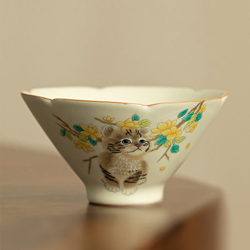 Buddha Stones Cute Cat Yellow Flowers Rabbit Teacup Kung Fu Tea Cup - Cat 10.2cm*5.3cm*120ml - image 19