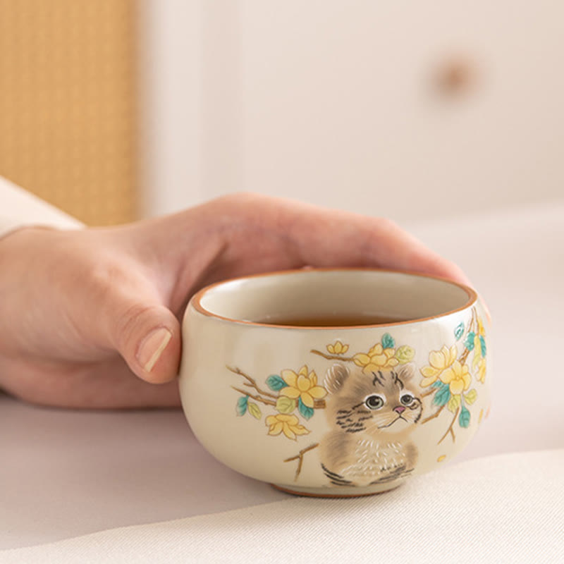 Buddha Stones Cute Cat Yellow Flowers Rabbit Teacup Kung Fu Tea Cup - image 9