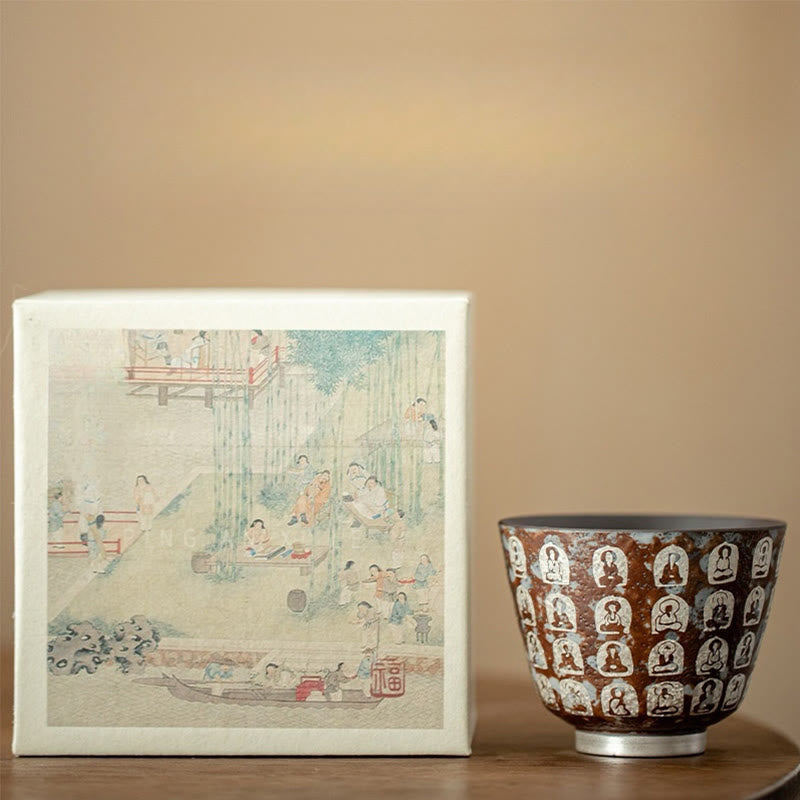 Buddha Stones Ten Thousand Buddha Poems Teacup Kung Fu Tea Cup 100ml With Gift Box - image 12