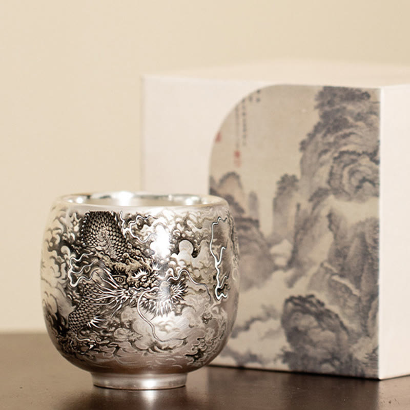 Buddha Stones Fish Lotus Seaweed Valley Mountains Pine Tree Dragon Teacup Kung Fu Tea Cup With Gift Box - Auspicious Dragon 6.6cm*6.4cm*120ml - image 35