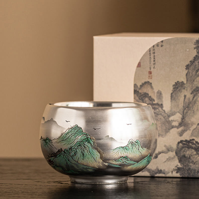 Buddha Stones Fish Lotus Seaweed Valley Mountains Pine Tree Dragon Teacup Kung Fu Tea Cup With Gift Box - Green Mountains 8.3cm*5.4cm*150ml - image 31
