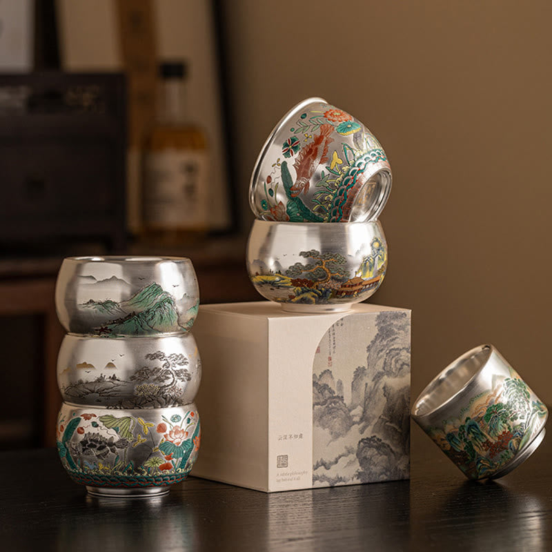 Buddha Stones Fish Lotus Seaweed Valley Mountains Pine Tree Dragon Teacup Kung Fu Tea Cup With Gift Box - image 37