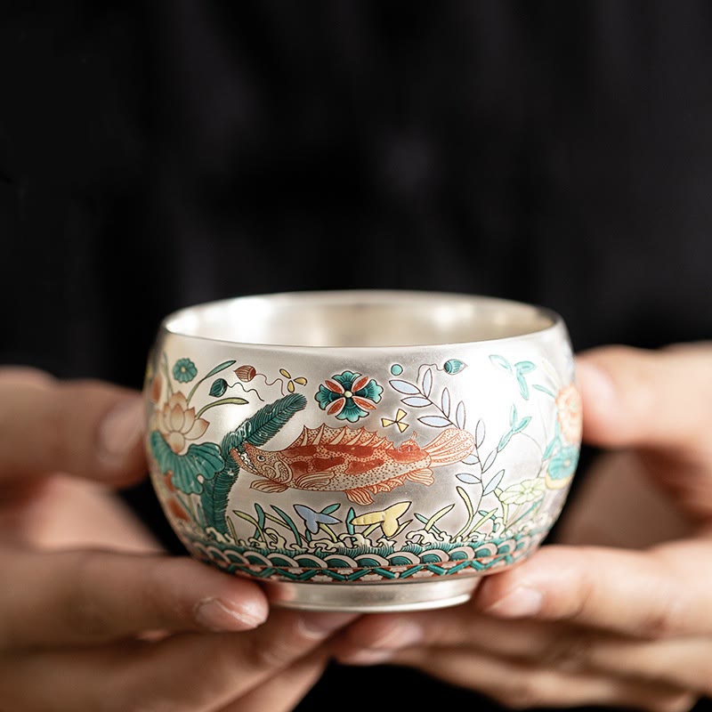 Buddha Stones Fish Lotus Seaweed Valley Mountains Pine Tree Dragon Teacup Kung Fu Tea Cup With Gift Box - image 0