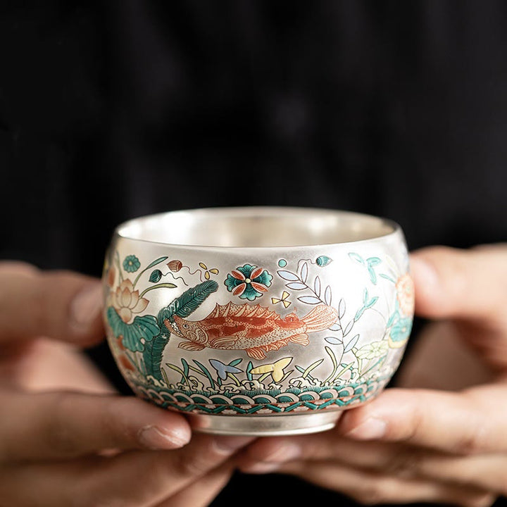 Buddha Stones Fish Lotus Seaweed Valley Mountains Pine Tree Dragon Teacup Kung Fu Tea Cup With Gift Box - image 0