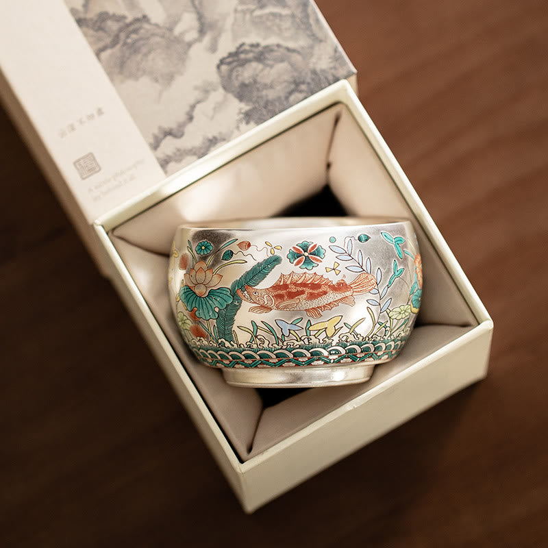 Buddha Stones Fish Lotus Seaweed Valley Mountains Pine Tree Dragon Teacup Kung Fu Tea Cup With Gift Box - image 7