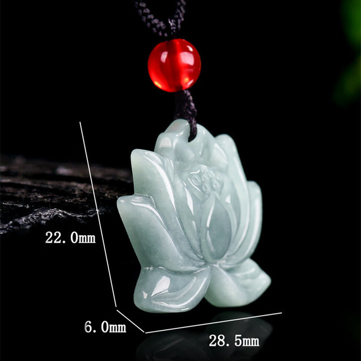 Buddha Stones Lotus Flower Pattern Carved Jade Prosperity Necklace Pendant - image 7
