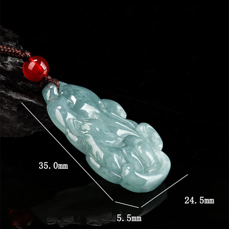 Buddha Stones Natural Green Jade Nine Tailed Fox Fairy Prosperity Necklace Pendant - image 7