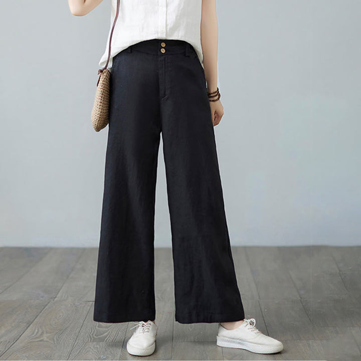 Buddha Stones Daily Solid Color Patchwork Simple Design Cotton Linen Women's Pants With Pockets - image 23