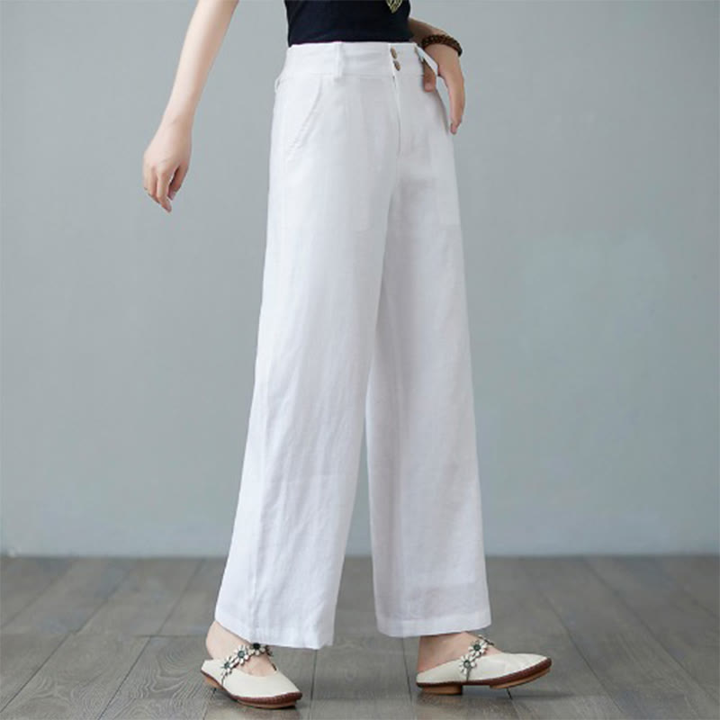 Buddha Stones Daily Solid Color Patchwork Simple Design Cotton Linen Women's Pants With Pockets - White - US8-10，UK/AU12-14，EU40-42 (2XL) - image 14