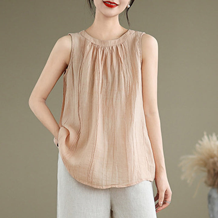 Buddha Stones Summer Wrinkles Simple Design Crew Neck Women's Sleeveless Vest Waistcoat - image 27