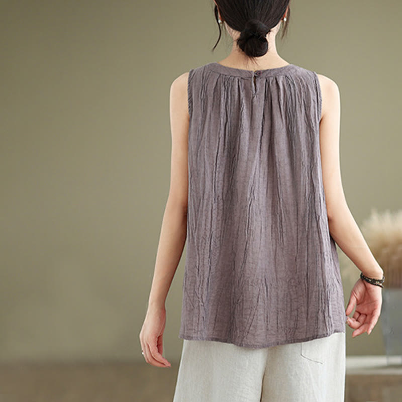 Buddha Stones Summer Wrinkles Simple Design Crew Neck Cotton Linen Women's Sleeveless Vest Waistcoat - image 23