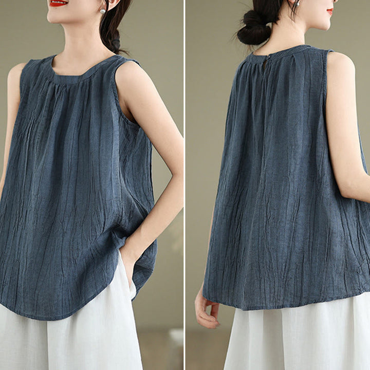 Buddha Stones Summer Wrinkles Simple Design Crew Neck Women's Sleeveless Vest Waistcoat - image 19