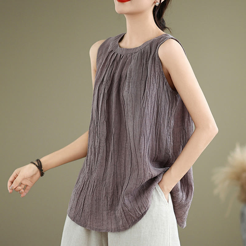 Buddha Stones Summer Wrinkles Simple Design Crew Neck Women's Sleeveless Vest Waistcoat - image 21