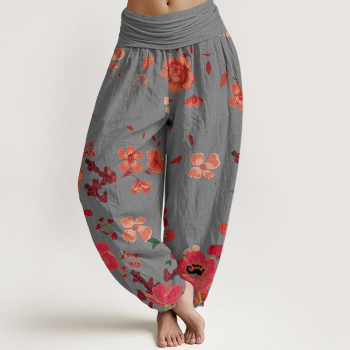 Buddha Stones Cotton Red Flowers Common Poppy Design Women's Elastic Waist Harem Pants - LightGrey - US22，UK/AU26，EU54 (6XL) - image 4