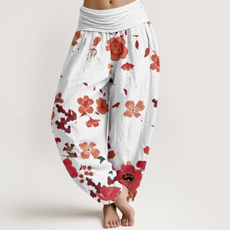 Buddha Stones Cotton Red Flowers Common Poppy Design Women's Elastic Waist Harem Pants - Beige - US22，UK/AU26，EU54 (6XL) - image 7