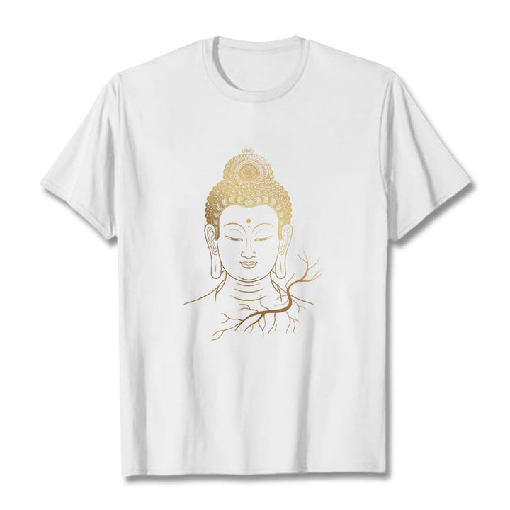 Buddha Stones Golden Meditation Buddha Head Tee T-shirt - White - 2XL - image 5