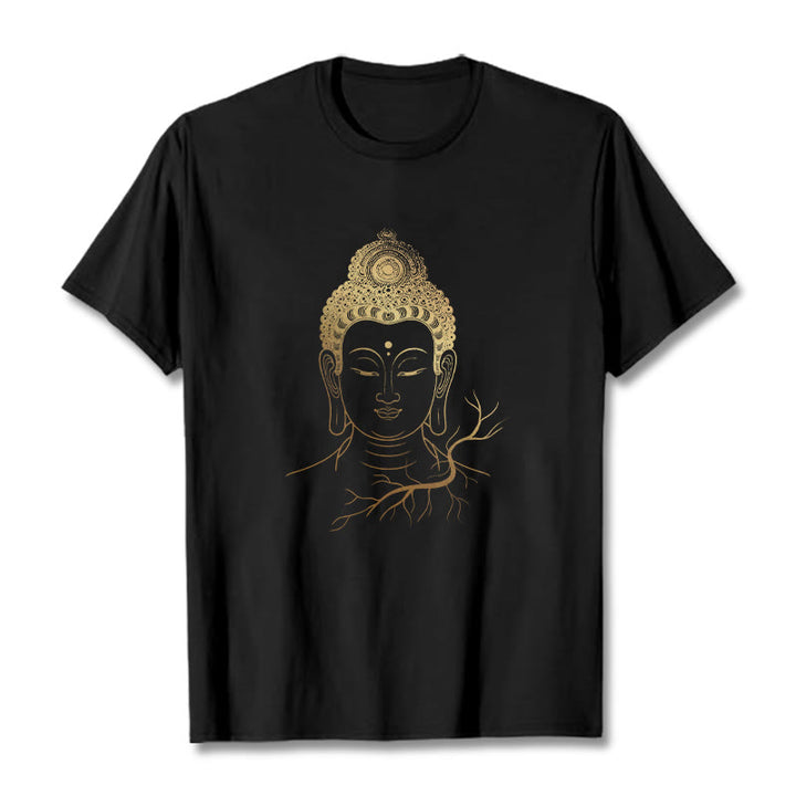 Buddha Stones Golden Meditation Buddha Head Tee T-shirt - Black - 2XL - image 0