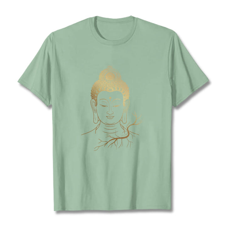 Buddha Stones Golden Meditation Buddha Head Tee T-shirt - PaleGreen - 2XL - image 14
