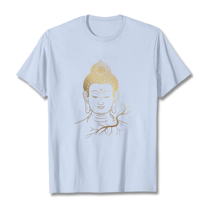 Buddha Stones Golden Meditation Buddha Head Tee T-shirt - LightCyan - 2XL - image 18