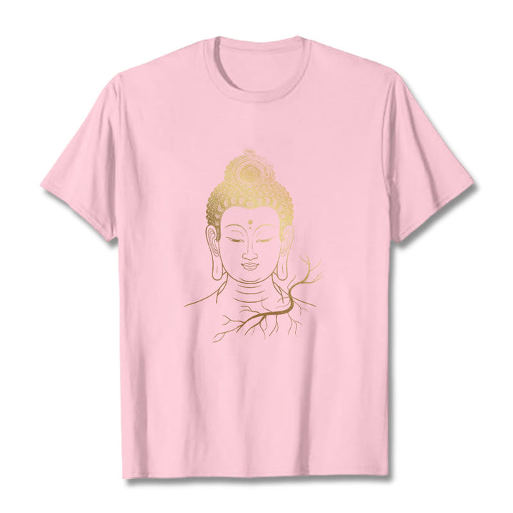 Buddha Stones Golden Meditation Buddha Head Tee T-shirt - LightPink - 2XL - image 12