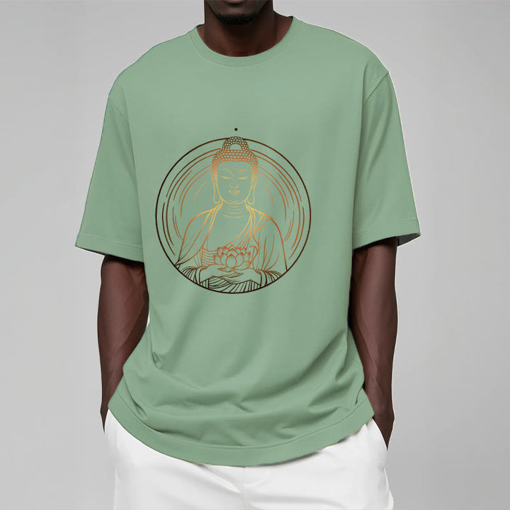 Buddha Stones Golden Buddha Holding A Lotus Flower Tee T-shirt - image 15