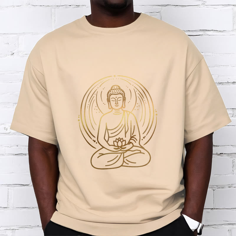 Buddha Stones Golden Meditation Buddha Halo Holding A Lotus Flower Tee T-shirt - image 11