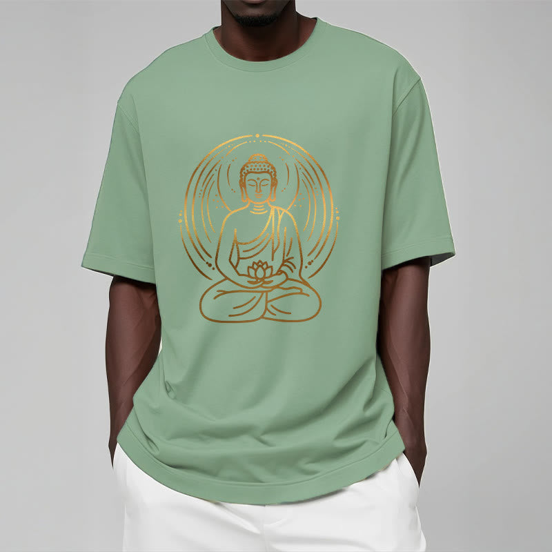 Buddha Stones Golden Meditation Buddha Halo Holding A Lotus Flower Tee T-shirt - image 15