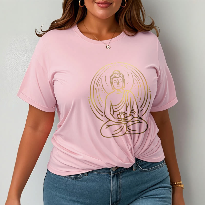 Buddha Stones Golden Meditation Buddha Halo Holding A Lotus Flower Tee T-shirt - image 13