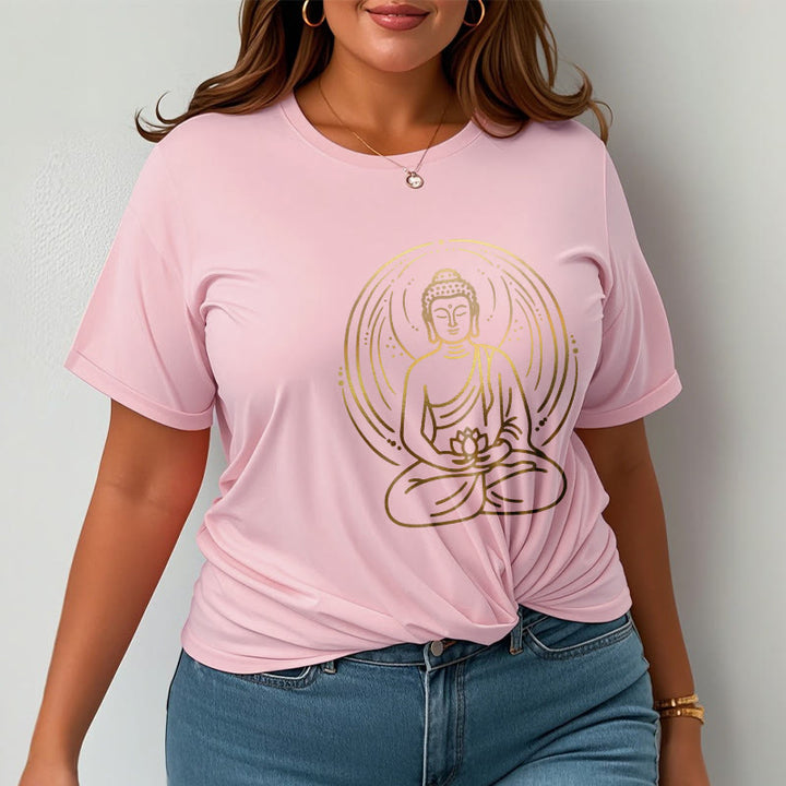 Buddha Stones Golden Meditation Buddha Halo Holding A Lotus Flower Tee T-shirt - image 13