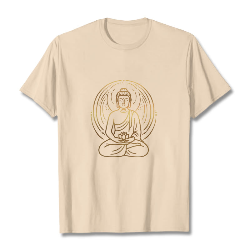 Buddha Stones Golden Meditation Buddha Halo Holding A Lotus Flower Tee T-shirt - Bisque - 2XL - image 10
