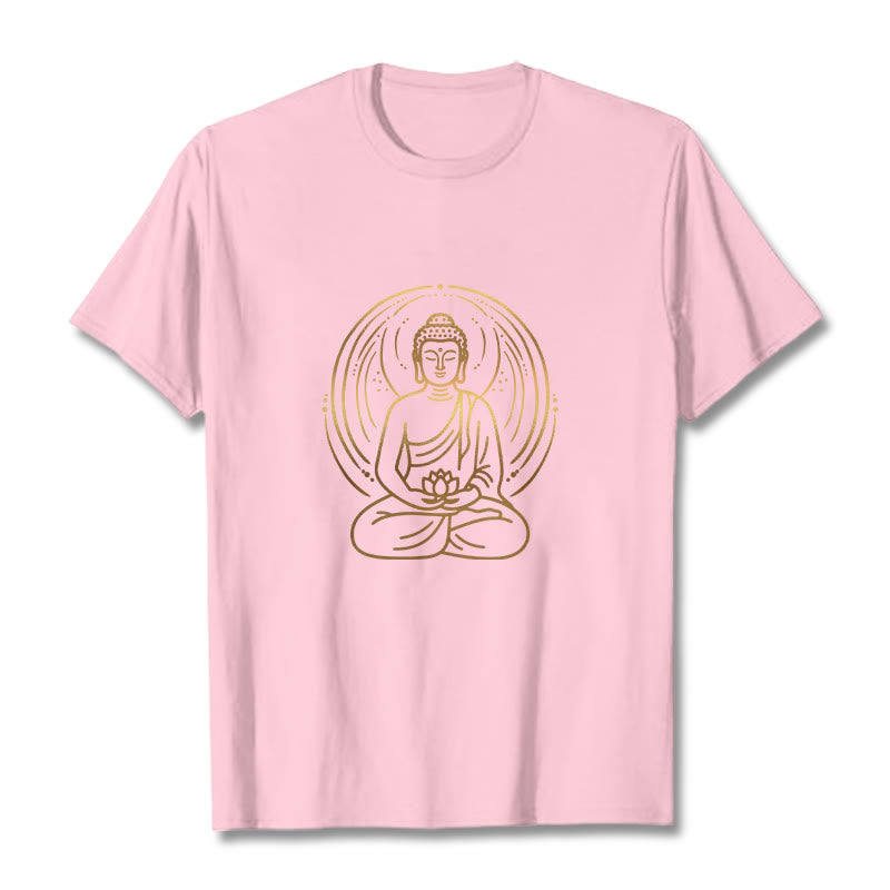 Buddha Stones Golden Meditation Buddha Halo Holding A Lotus Flower Tee T-shirt - LightPink - 2XL - image 12
