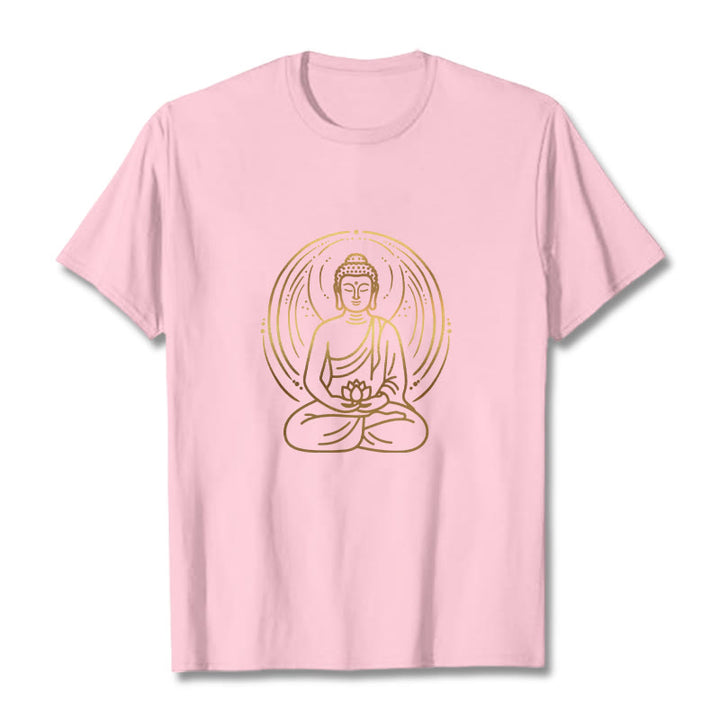 Buddha Stones Golden Meditation Buddha Halo Holding A Lotus Flower Tee T-shirt - LightPink - 2XL - image 12