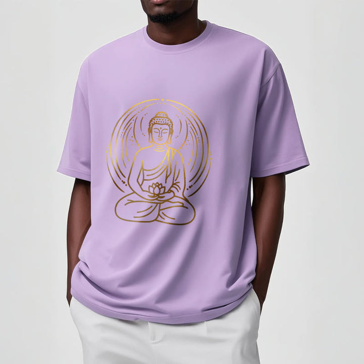 Buddha Stones Golden Meditation Buddha Halo Holding A Lotus Flower Tee T-shirt - image 17