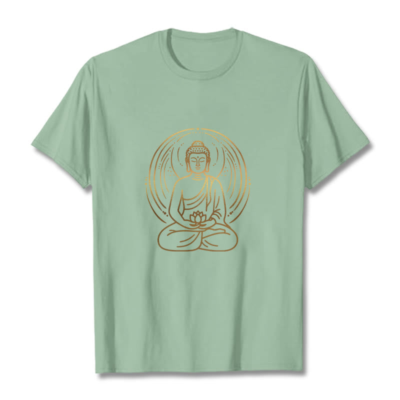 Buddha Stones Golden Meditation Buddha Halo Holding A Lotus Flower Tee T-shirt - PaleGreen - 2XL - image 14