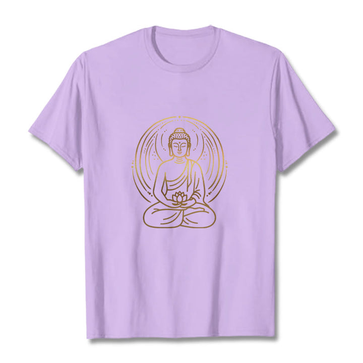 Buddha Stones Golden Meditation Buddha Halo Holding A Lotus Flower Tee T-shirt - Plum - 2XL - image 16