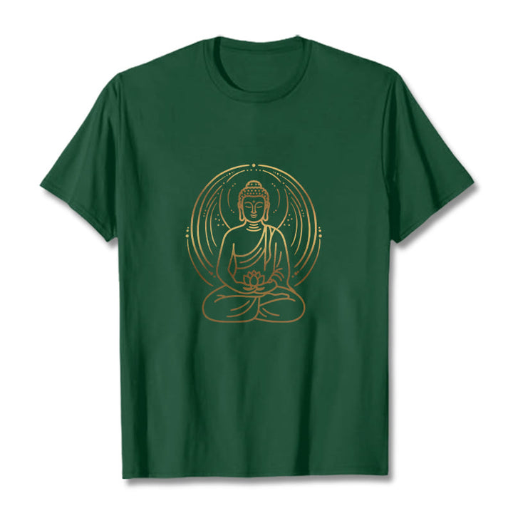 Buddha Stones Golden Meditation Buddha Halo Holding A Lotus Flower Tee T-shirt - ForestGreen - 2XL - image 0
