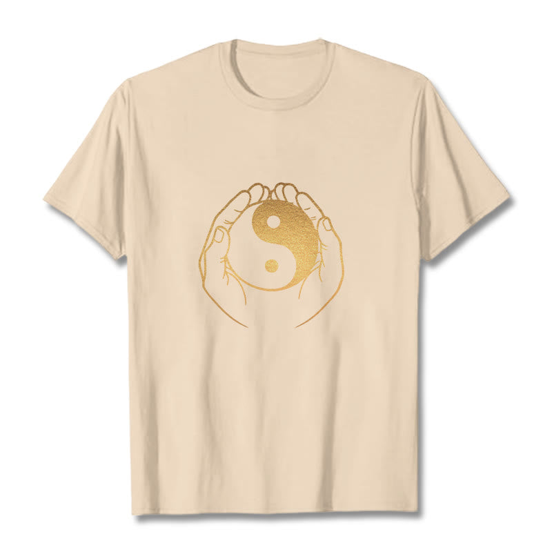 Buddha Stones Hands Holding A Golden Yin Yang Tee T-shirt - Bisque - 2XL - image 12