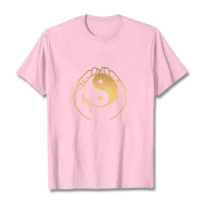 Buddha Stones Hands Holding A Golden Yin Yang Tee T-shirt - LightPink - 2XL - image 16