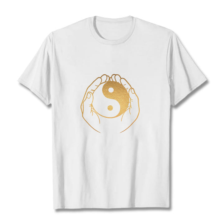 Buddha Stones Hands Holding A Golden Yin Yang Tee T-shirt - White - 2XL - image 7