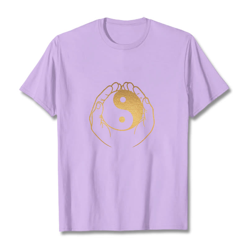 Buddha Stones Hands Holding A Golden Yin Yang Tee T-shirt - Plum - 2XL - image 18