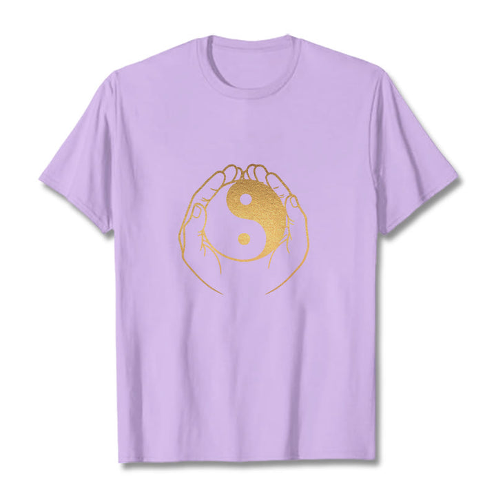 Buddha Stones Hands Holding A Golden Yin Yang Tee T-shirt - Plum - 2XL - image 18