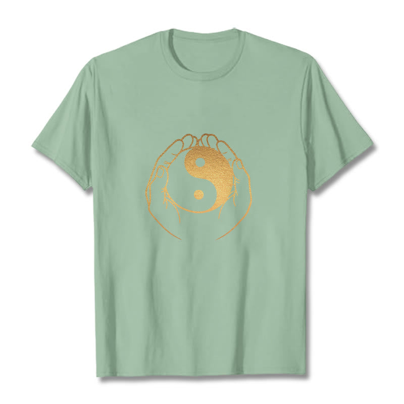 Buddha Stones Hands Holding A Golden Yin Yang Tee T-shirt - PaleGreen - 2XL - image 14