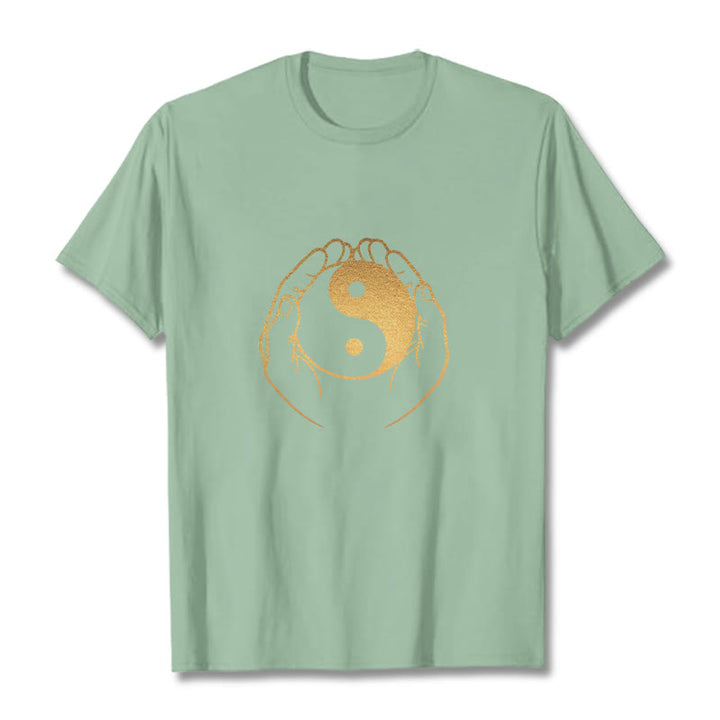 Buddha Stones Hands Holding A Golden Yin Yang Tee T-shirt - PaleGreen - 2XL - image 14