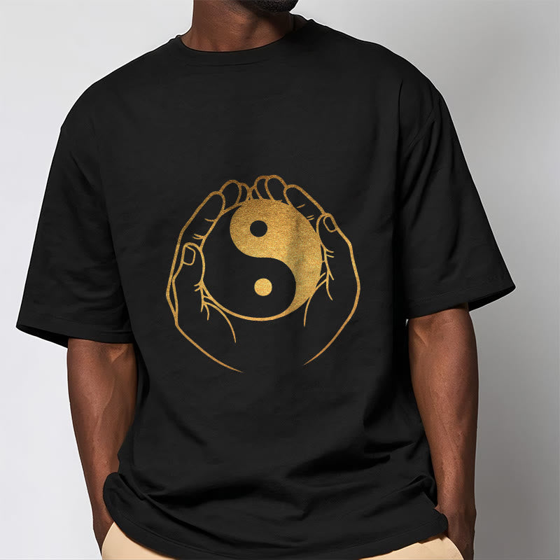 Buddha Stones Hands Holding A Golden Yin Yang Tee T-shirt - image 1