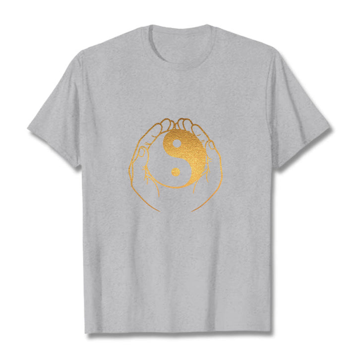 Buddha Stones Hands Holding A Golden Yin Yang Tee T-shirt - LightGrey - 2XL - image 10