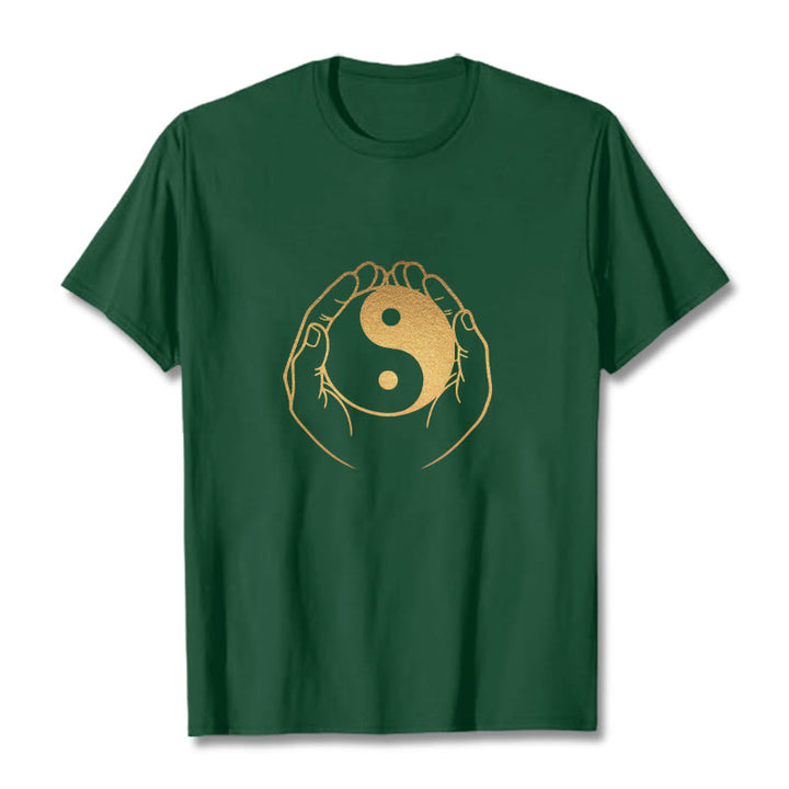 Buddha Stones Hands Holding A Golden Yin Yang Tee T-shirt - ForestGreen - 2XL - image 5